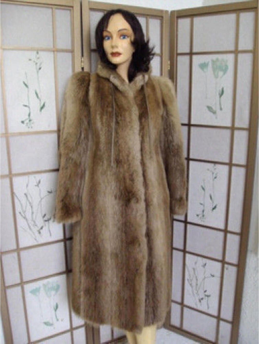MINT LONG HAIRED GOLDEN BEAVER  FUR COAT FOR WOMEN 4-6